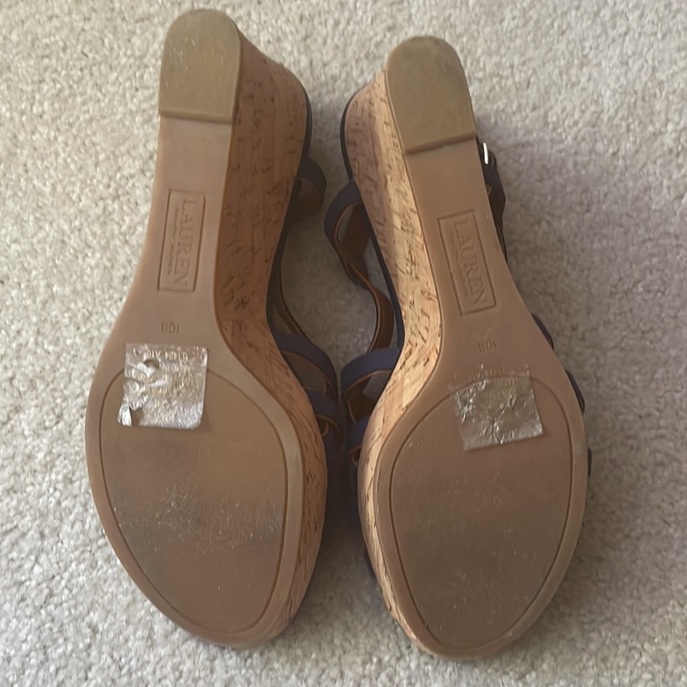 Blue Ralph Lauren wedge sandals. - Picture 8 of 9